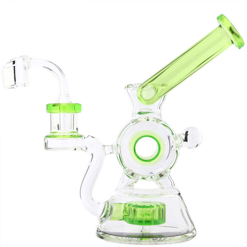 Biohazard Inc Glass Dab Rig Water Pipe 7" Rig Showerhead Circle Puck Sidecar Green