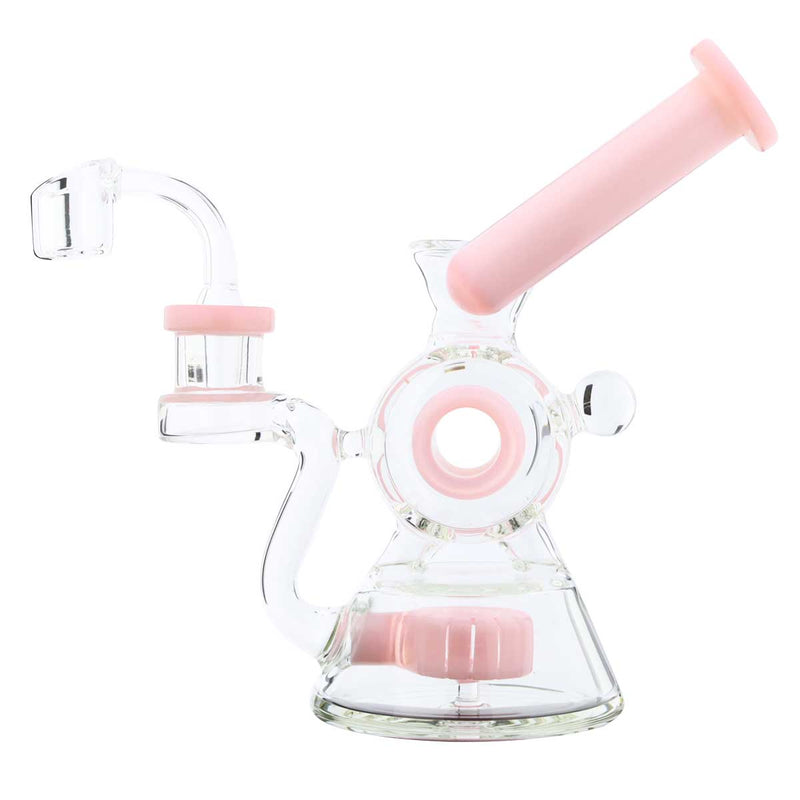 Biohazard Inc Glass Dab Rig Water Pipe 7" Rig Showerhead Circle Puck Sidecar Pink