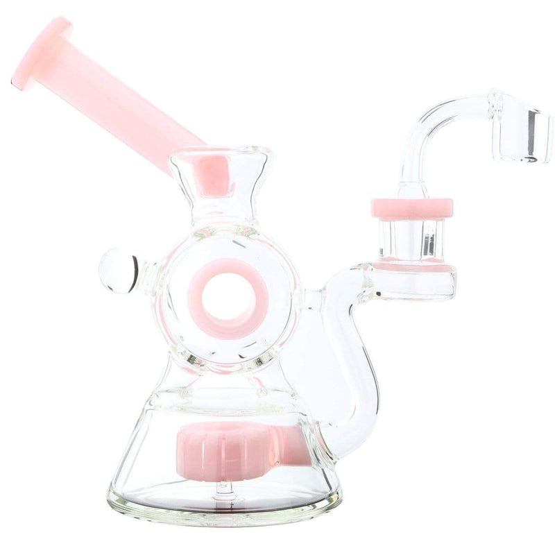 Biohazard Inc Glass Dab Rig Water Pipe 7" Rig Showerhead Circle Puck Sidecar Pink