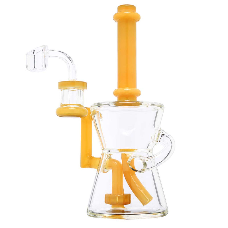 Biohazard Inc Glass Dab Rig Water Pipe 8" Recycler Hourglass Showerhead Rig Yellow Jade