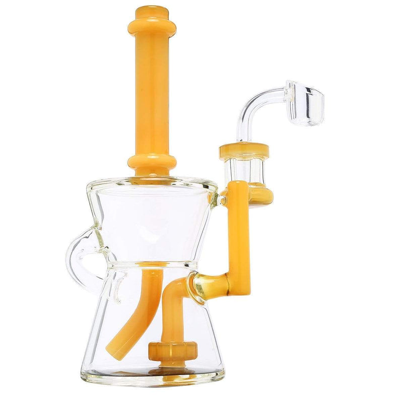 Biohazard Inc Glass Dab Rig Water Pipe 8" Recycler Hourglass Showerhead Rig Yellow Jade