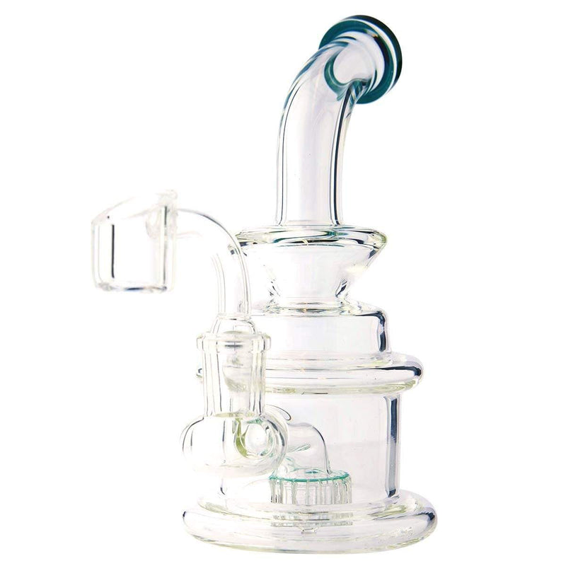 Biohazard Inc Glass Dab Rig Waterpipe 6" Rig Showerhead Perc + Banger - Teal