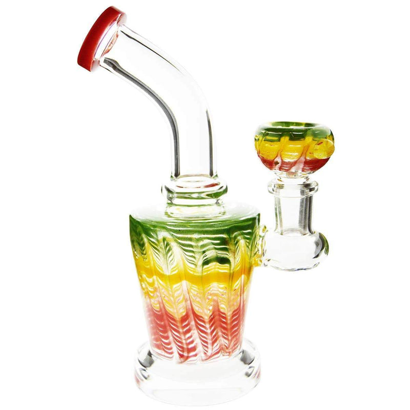 Biohazard Inc Glass Dab Rig Waterpipe 6" with Rake Art and Base Banger Hanger + Bowl - Rasta