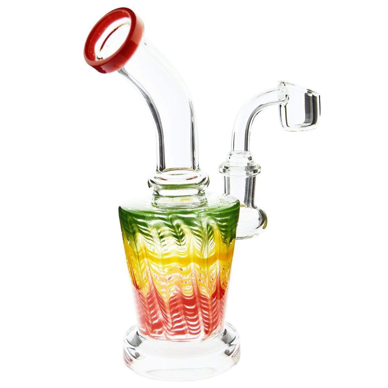 Biohazard Inc Glass Dab Rig Waterpipe 6" with Rake Art and Base Banger Hanger + Bowl - Rasta