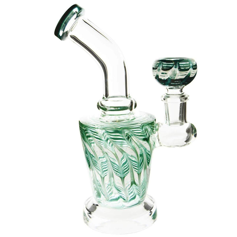 Biohazard Inc Glass Dab Rig Waterpipe 6" with Rake Art and Base Banger Hanger + Bowl - Turquoise