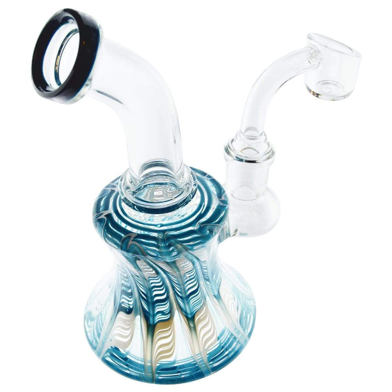 Biohazard Inc Glass Dab Rig Waterpipe 6" with Rake Art Banger Hanger + Bowl - Turquoise