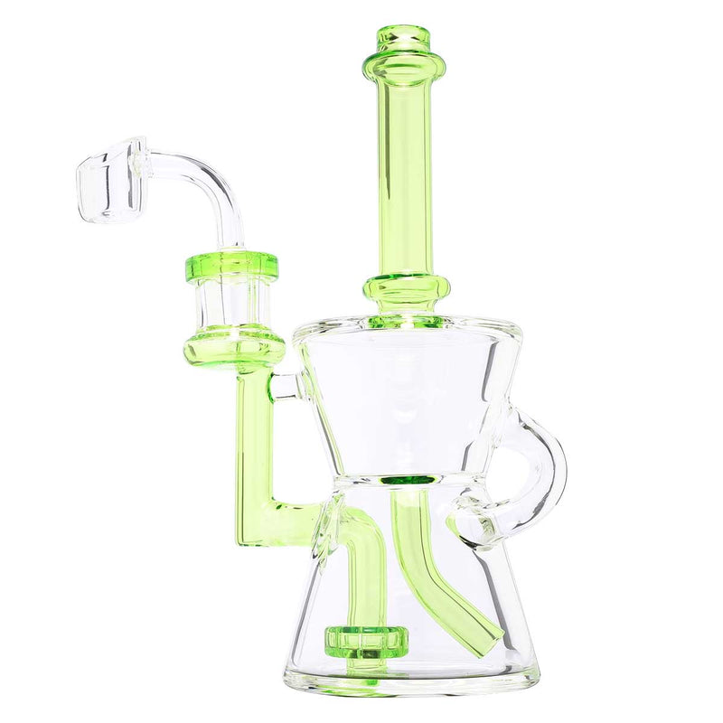 Biohazard Inc Glass Dab Rig Waterpipe 8" Recycler Hourglass Showerhead Rig Green