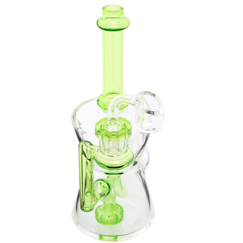 Biohazard Inc Glass Dab Rig Waterpipe 8" Recycler Hourglass Showerhead Rig Green