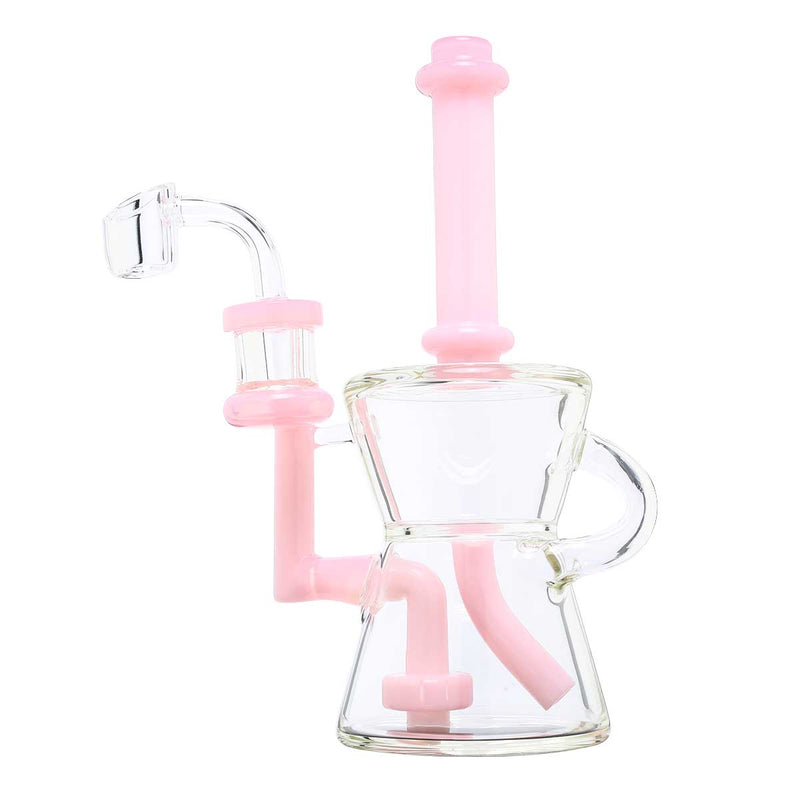 Biohazard Inc Glass Dab Rig Waterpipe 8" Recycler Hourglass Showerhead Rig Pink