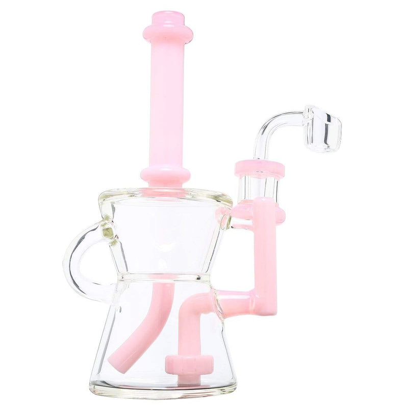 Biohazard Inc Glass Dab Rig Waterpipe 8" Recycler Hourglass Showerhead Rig Pink