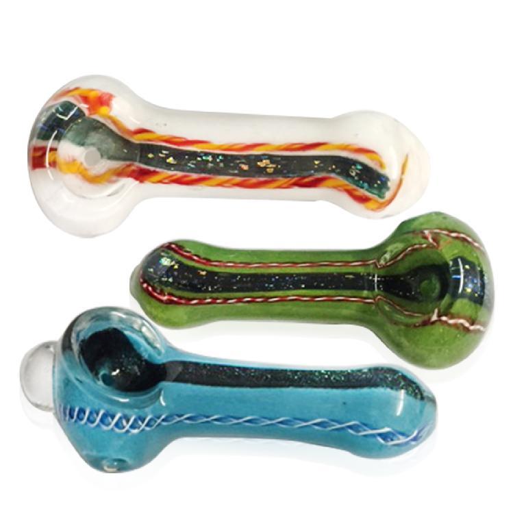 Biohazard Inc Glass Hand Pipe 3"-4" Assorted Frit Hand Pipe w/ Dichro - 10 Count