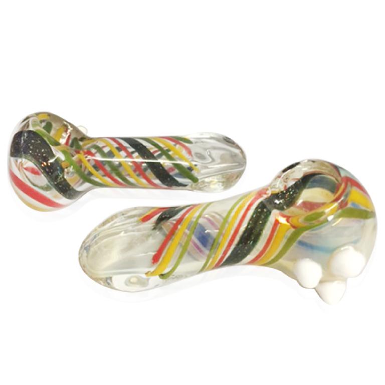 Biohazard Inc Glass Hand Pipe 3"-4" Assorted Rasta Hand Pipe w/Dichro - 10 Count