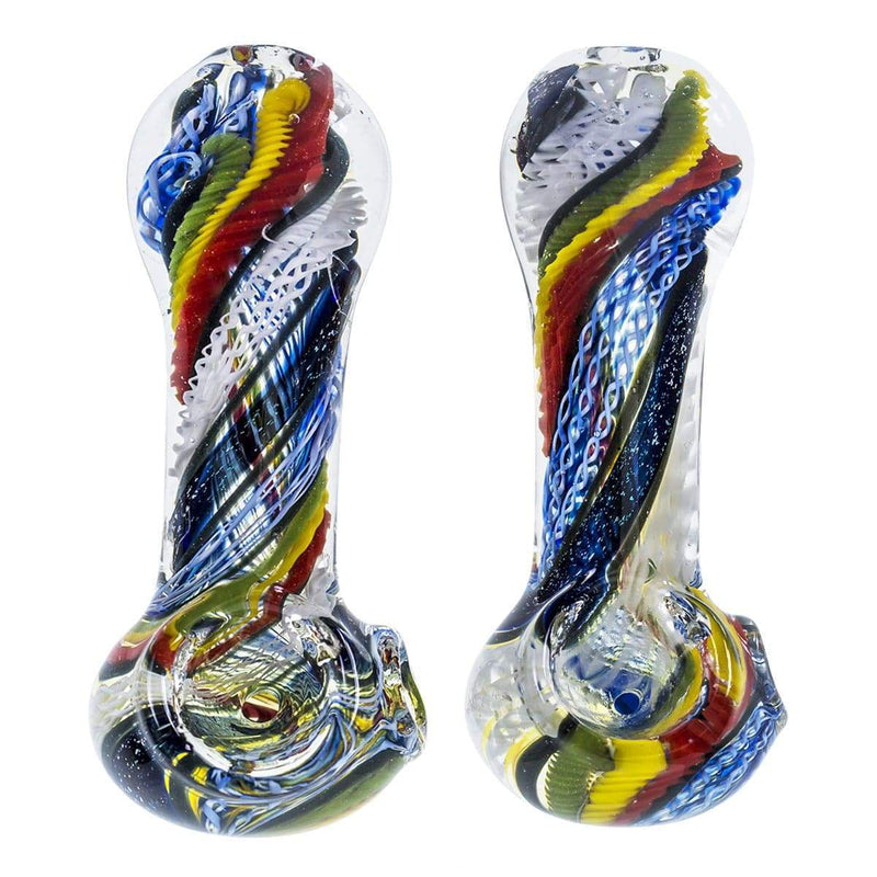 Biohazard Inc Glass Hand Pipe 3"-4"  Assorted Rasta Twist w/ Dichro Hand Pipe