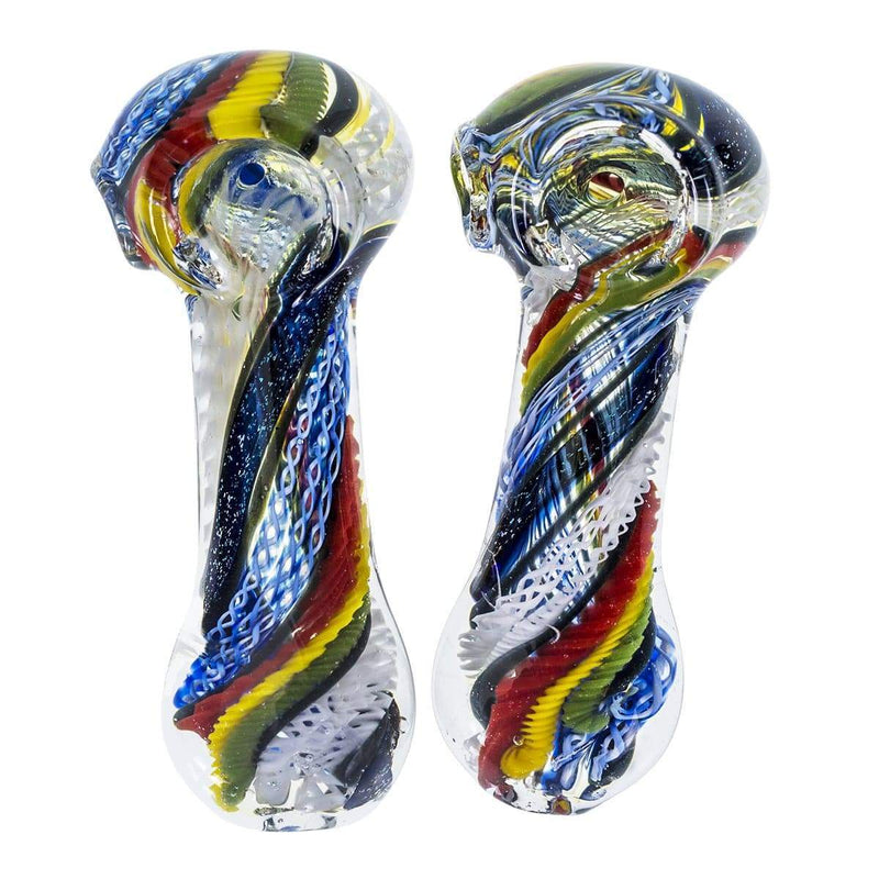 Biohazard Inc Glass Hand Pipe 3"-4"  Assorted Rasta Twist w/ Dichro Hand Pipe