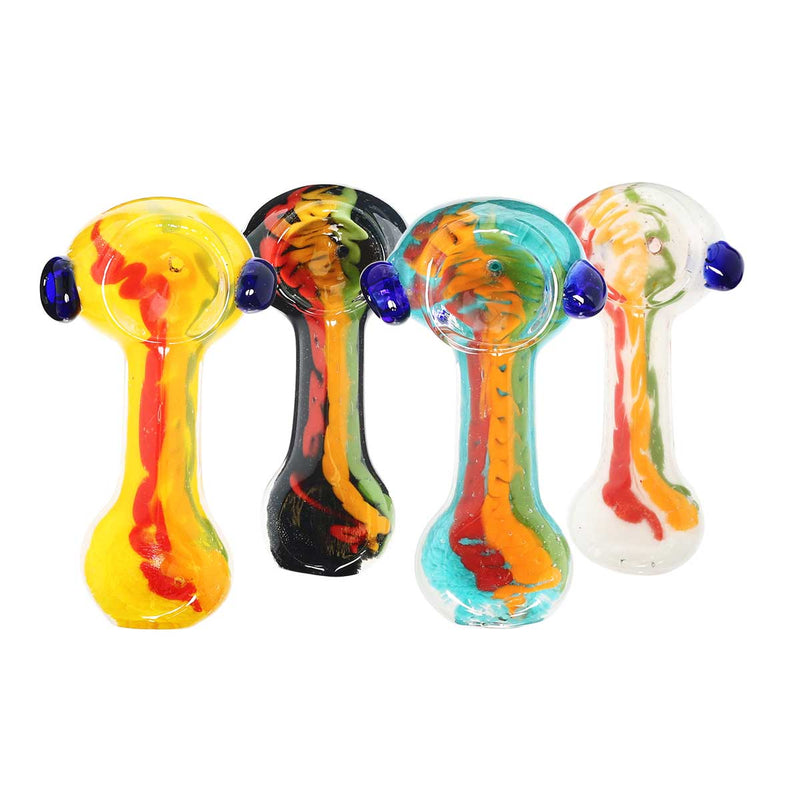 Biohazard Inc Glass Hand Pipe 3.5" Assorted Frit Double Knocker Rasta Long Stripes