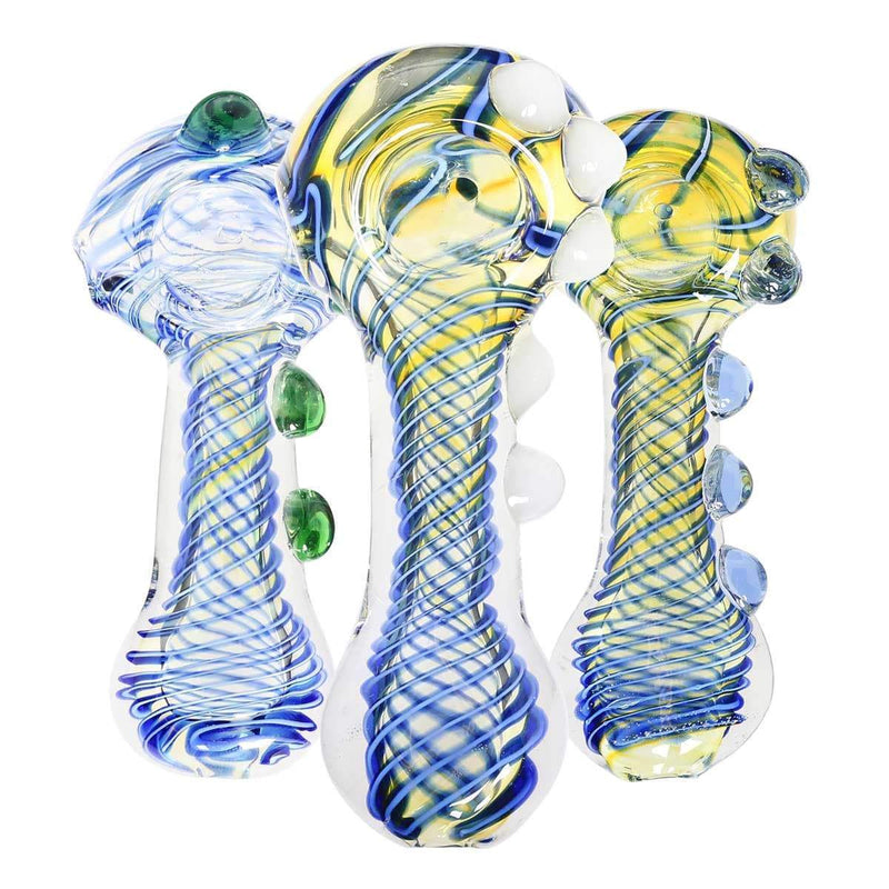 Biohazard Inc Glass Hand Pipe 3.5" Blue swirl fumed 5 Knocker Hand Pipe