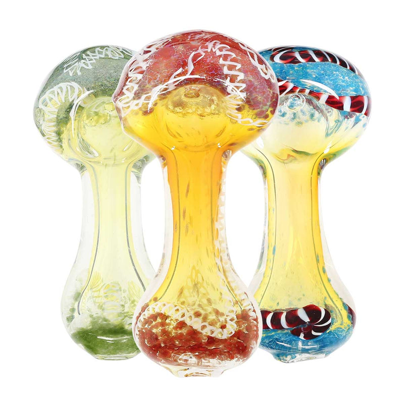 Biohazard Inc Glass Hand Pipe 3" Assorted Frit Head w/Candy Cane Swirl Hand Pipe