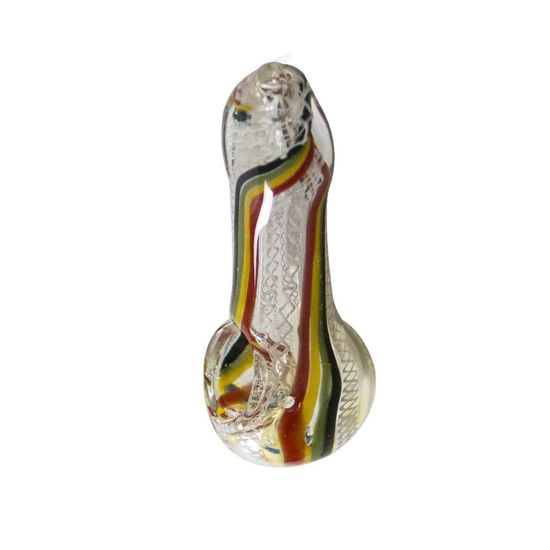 Biohazard Inc Glass Hand Pipe 3" Worked Hand Pipe w/ Rasta Stripe