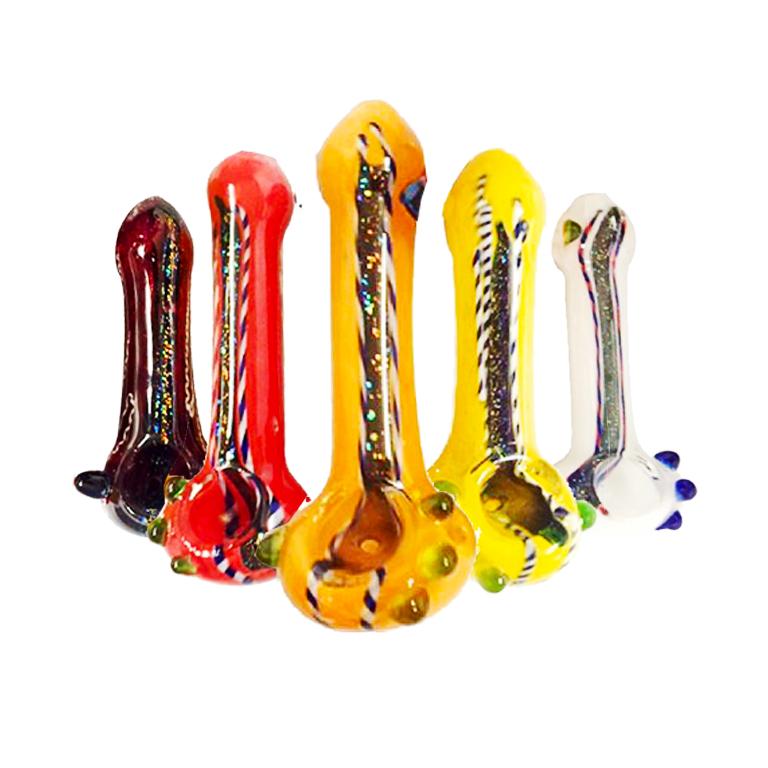 Biohazard Inc Glass Hand Pipe 4"-6" Assorted Frit Hand Pipe w/ Dichro - 10 Count