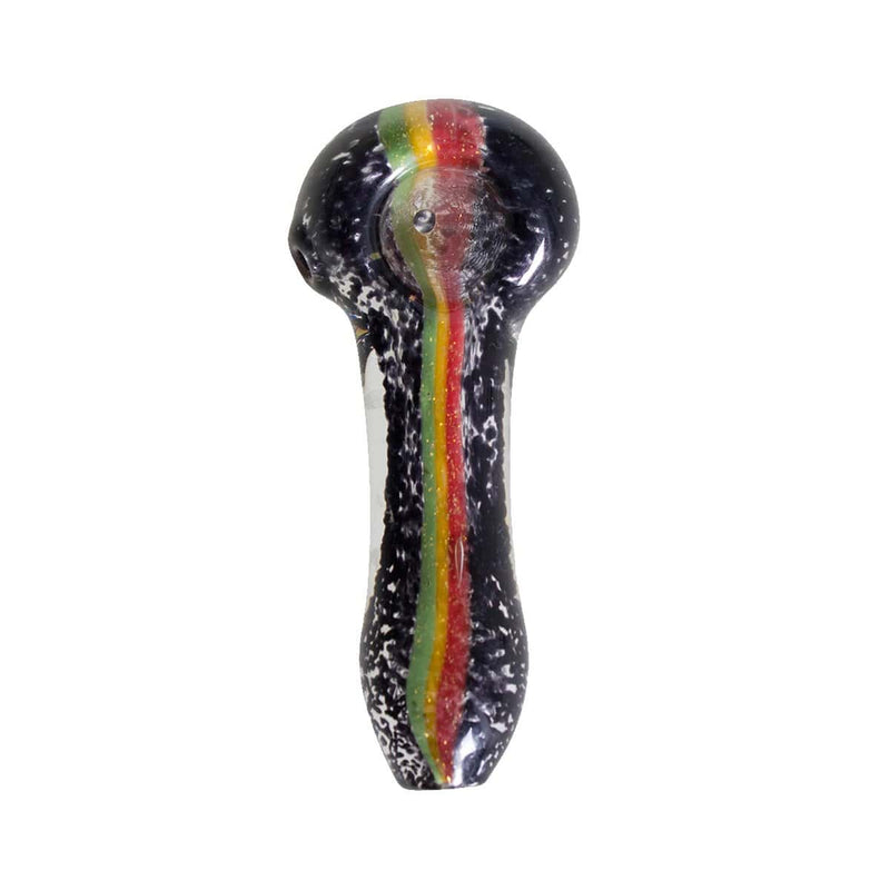 Biohazard Inc Glass Hand Pipe 4" Black Frit Hand Pipe w/ Rasta Dichro