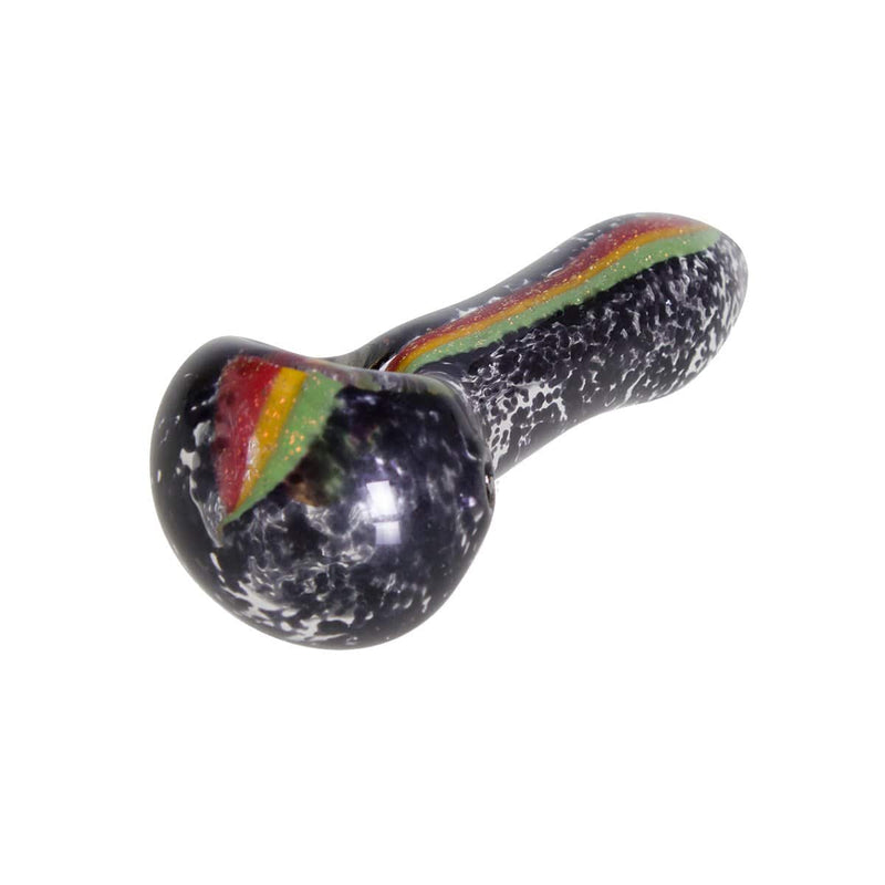 Biohazard Inc Glass Hand Pipe 4" Black Frit Hand Pipe w/ Rasta Dichro