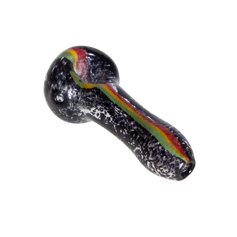 Biohazard Inc Glass Hand Pipe 4" Black Frit Hand Pipe w/ Rasta Dichro