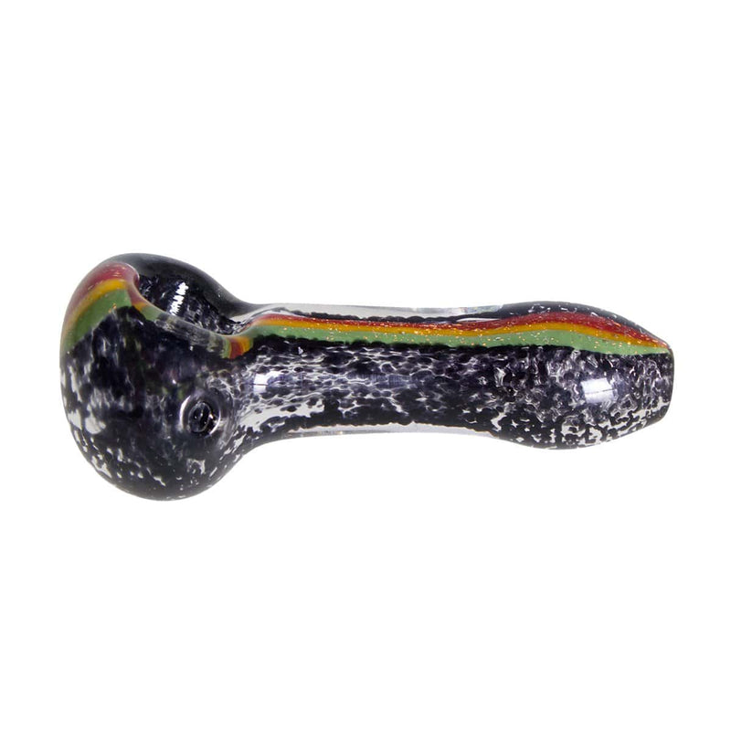 Biohazard Inc Glass Hand Pipe 4" Black Frit Hand Pipe w/ Rasta Dichro