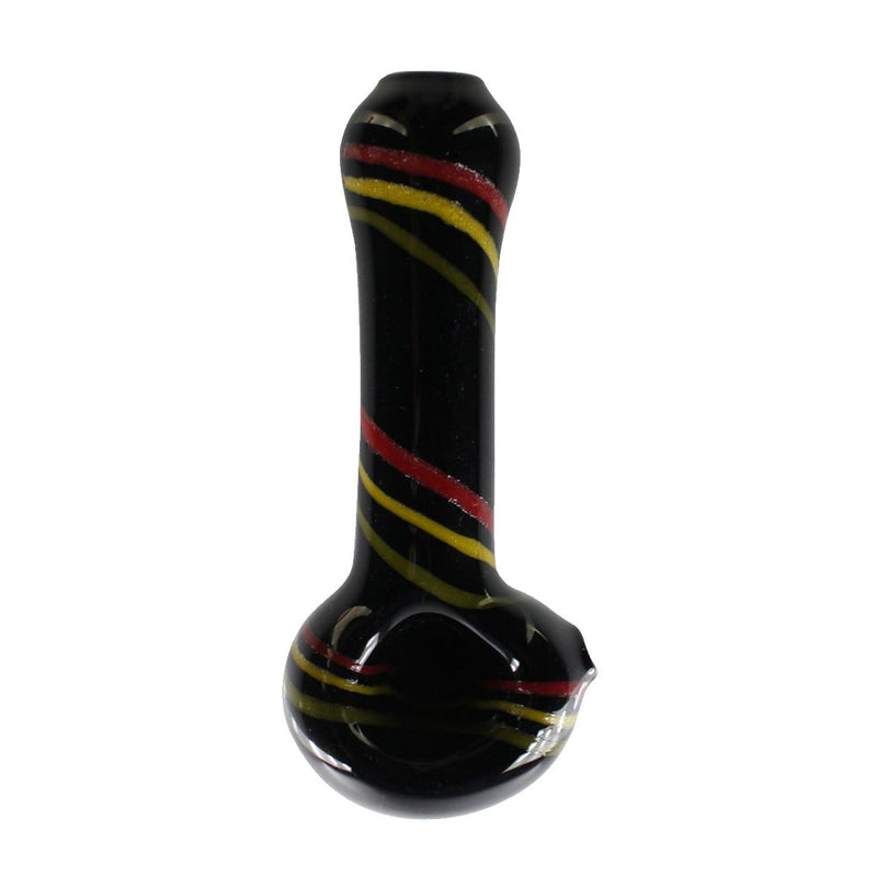 Biohazard Inc Glass Hand Pipe 4" Black Frit Hand Pipe w/ Rasta Stripe