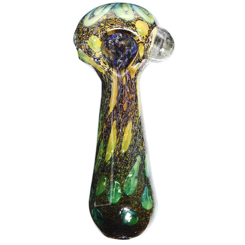 Biohazard Inc Glass Hand Pipe 4" Blue Marble Gold Fumed Trim Knocker Hand Pipe