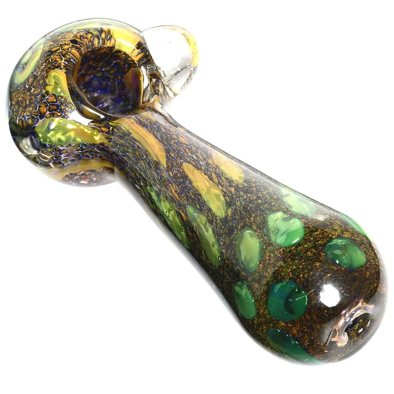 Biohazard Inc Glass Hand Pipe 4" Blue Marble Gold Fumed Trim Knocker Hand Pipe