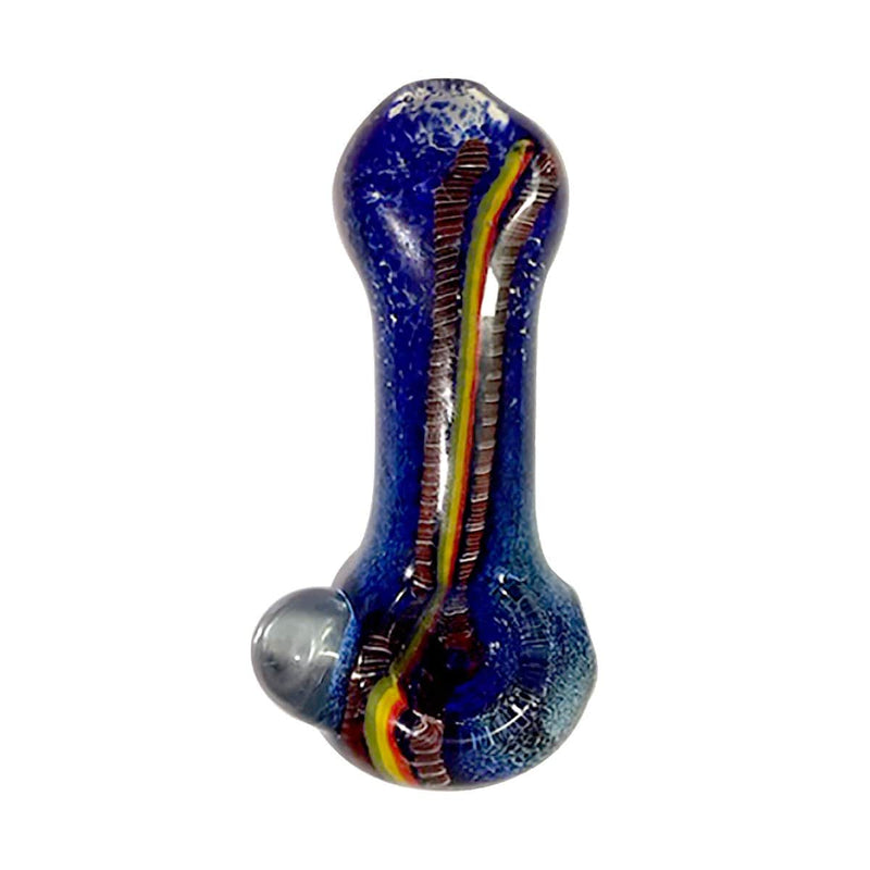 Biohazard Inc Glass Hand Pipe 4" Fritted Rasta Stripe Hand Pipe