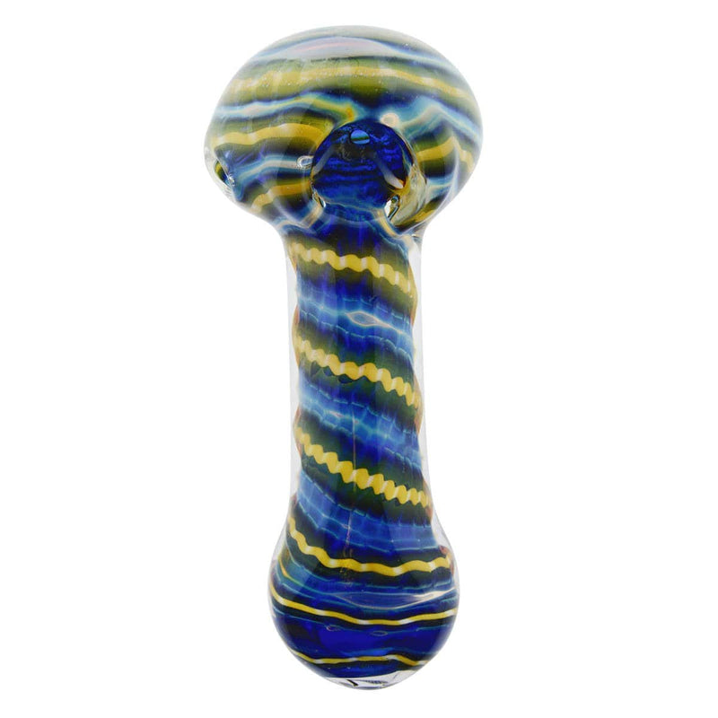 Biohazard Inc Glass Hand Pipe 4" Hand Pipe Blue/Green Pulse Latticino Patterns