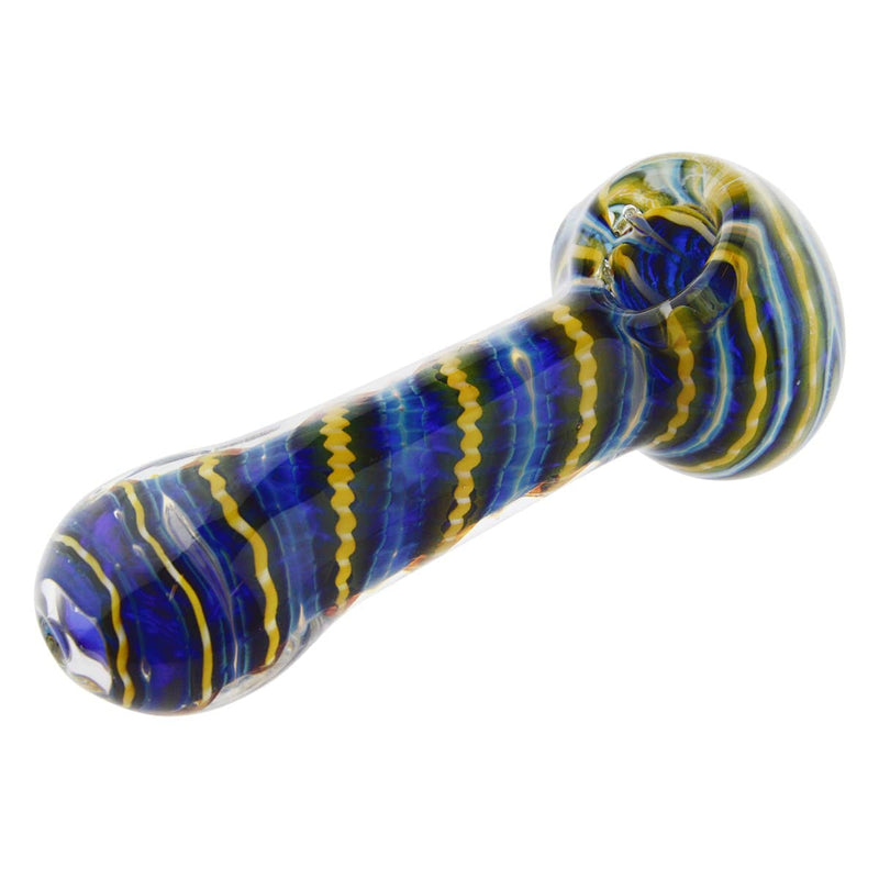 Biohazard Inc Glass Hand Pipe 4" Hand Pipe Blue/Green Pulse Latticino Patterns