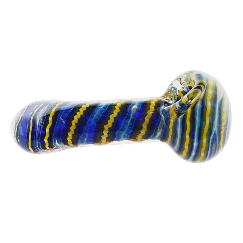 Biohazard Inc Glass Hand Pipe 4" Hand Pipe Blue/Green Pulse Latticino Patterns