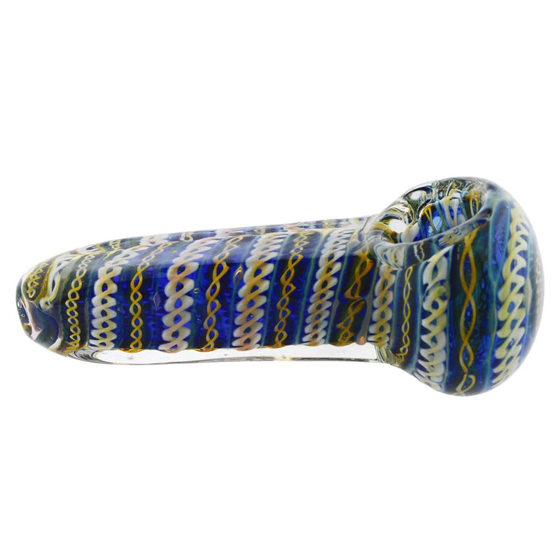 Biohazard Inc Glass Hand Pipe 4" Hand Pipe Blue/Green w/ Latticino Patterns