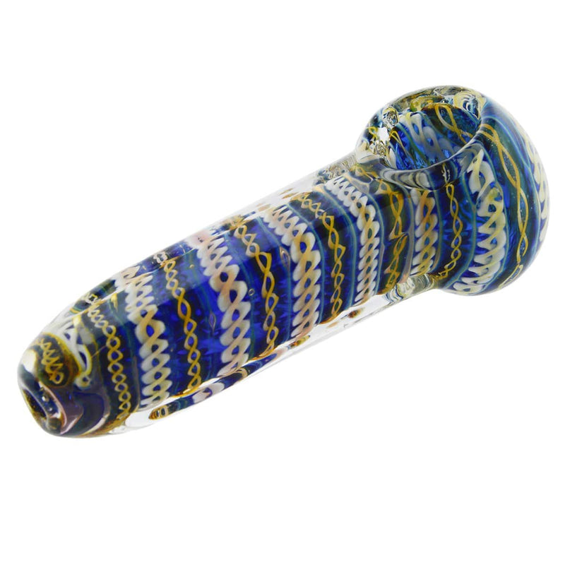 Biohazard Inc Glass Hand Pipe 4" Hand Pipe Blue/Green w/ Latticino Patterns