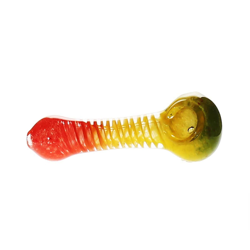 Biohazard Inc Glass Hand Pipe 4" Hand Pipe w/ Rasta Frit Spiral