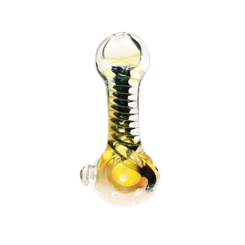 Biohazard Inc Glass Hand Pipe 4" Heavy Twisted Hand Pipe w/ Dichro Swirl