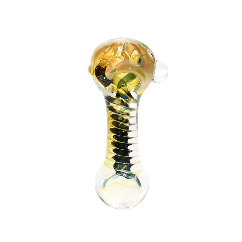 Biohazard Inc Glass Hand Pipe 4" Heavy Twisted Hand Pipe w/ Dichro Swirl