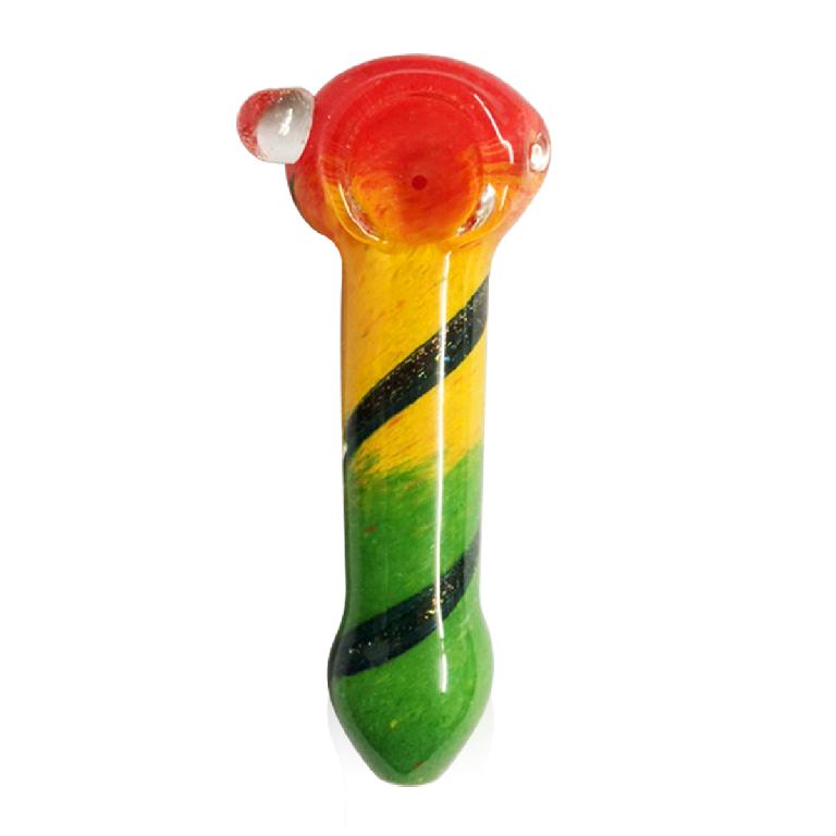 Biohazard Inc Glass Hand Pipe 4" Rasta Frit Hand Pipe w/Dichro