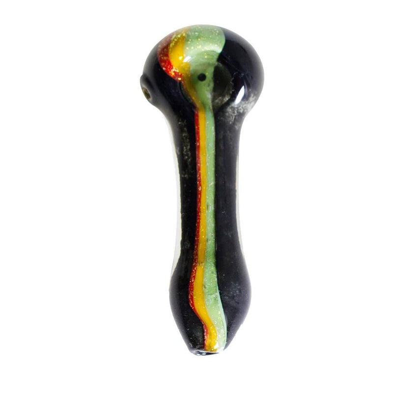 Biohazard Inc Glass Hand Pipe 5" Black Frit w/ Rasta Dichro Hand Pipe