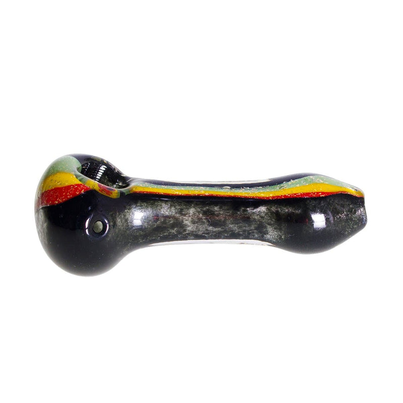 Biohazard Inc Glass Hand Pipe 5" Black Frit w/ Rasta Dichro Hand Pipe