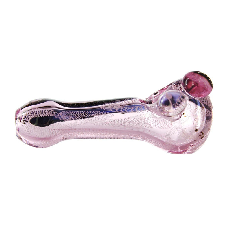 Biohazard Inc Glass Hand Pipe 5" Pink Hand Pipe w/ Dichro Line