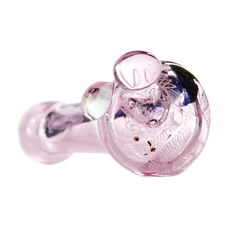 Biohazard Inc Glass Hand Pipe 5" Pink Hand Pipe w/ Dichro Line