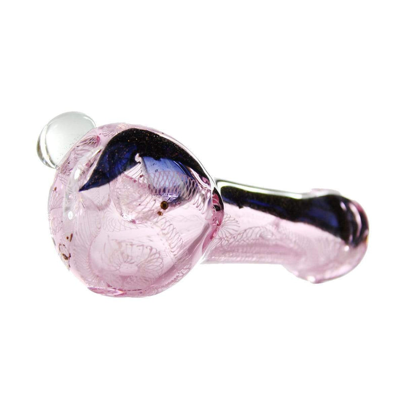 Biohazard Inc Glass Hand Pipe 5" Pink Hand Pipe w/ Dichro Line