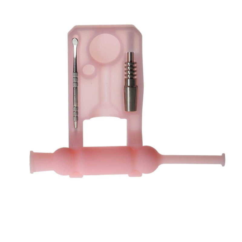 Biohazard Inc Nectar Collector 7.5" 14mm Silicone Nectar Collector Set With Dabber, Tip & Dish - Pink