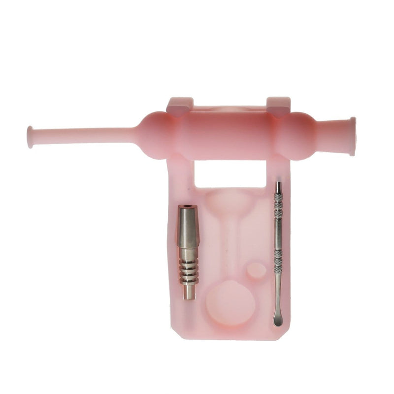 Biohazard Inc Nectar Collector 7.5" 14mm Silicone Nectar Collector Set With Dabber, Tip & Dish - Pink