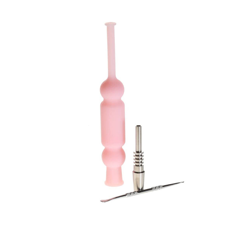 Biohazard Inc Nectar Collector 7.5" 14mm Silicone Nectar Collector Set With Dabber, Tip & Dish - Pink