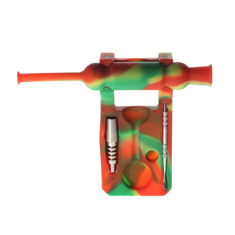 Biohazard Inc Nectar Collector 7.5" 14mm Silicone Nectar Collector Set With Dabber, Tip & Dish - Rasta