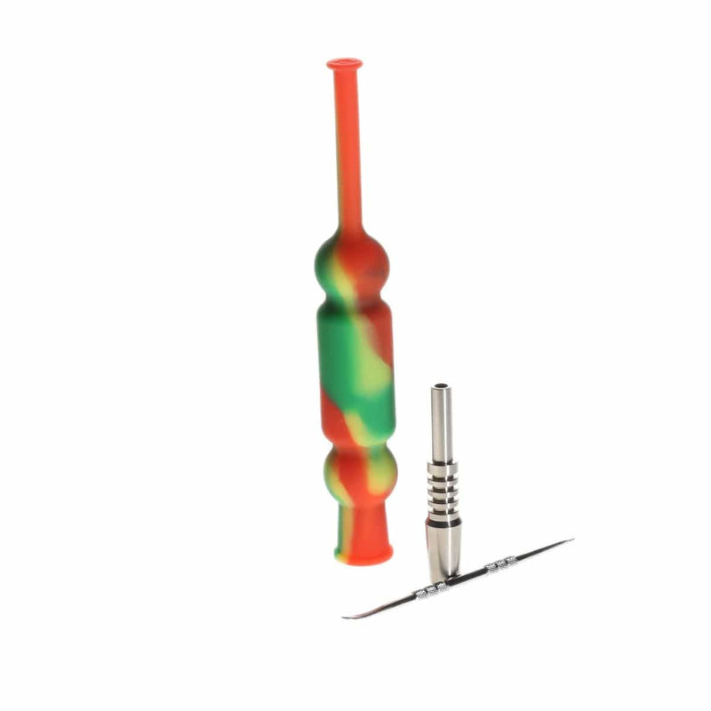 Biohazard Inc Nectar Collector 7.5" 14mm Silicone Nectar Collector Set With Dabber, Tip & Dish - Rasta